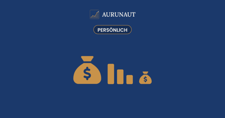 AURUNAUT-Beitragsbild Gehalt Brutto und Netto: großer Geldsack, absteigende Balken, kleiner Geldsack.